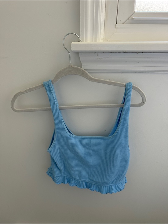 Zara Tops - Zara Light Blue Ribbed Crop Tank with Ruffle Hem